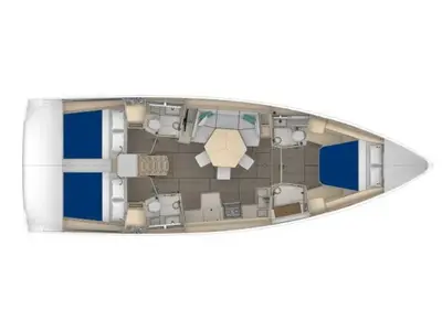 Floor plan of Moorings 44.3 Exclusive Plus, a Dufour 44 sailboat at Rodney Bay, Saint Lucia