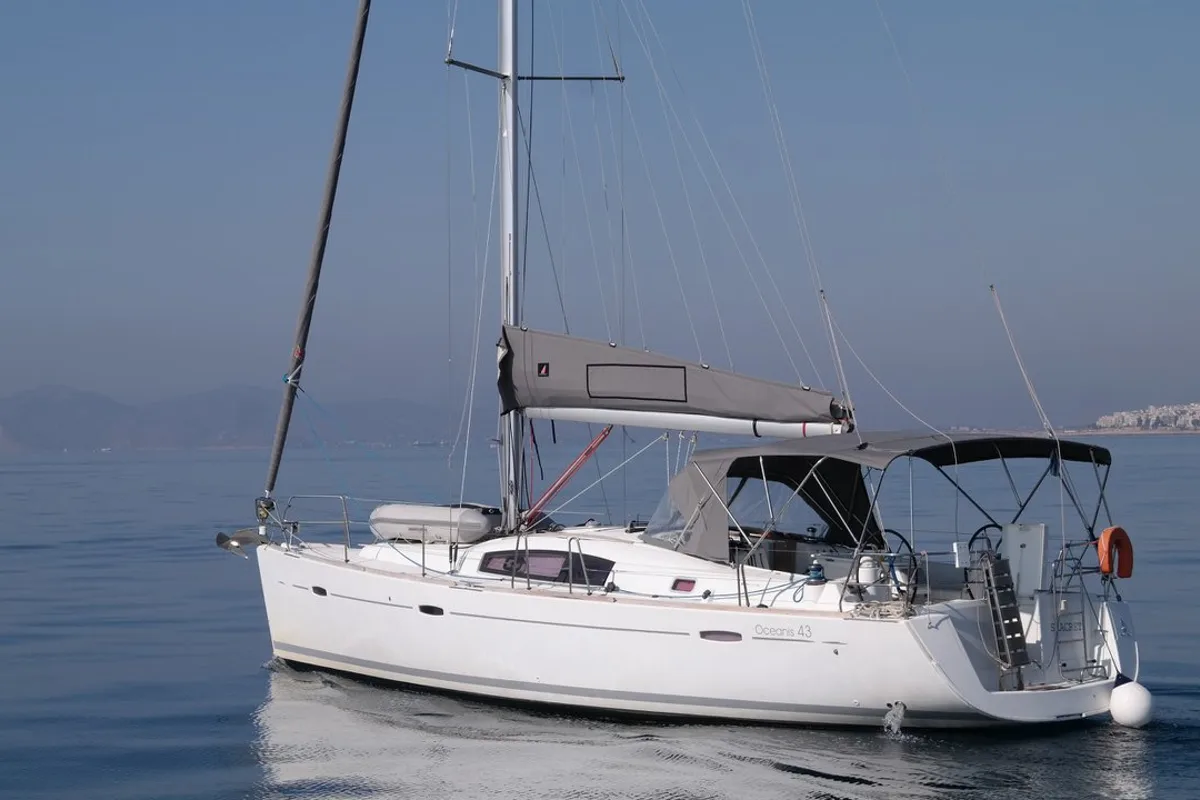 Exterior view of Seacret, a Beneteau Oceanis 43 sailboat at Athens, Greece