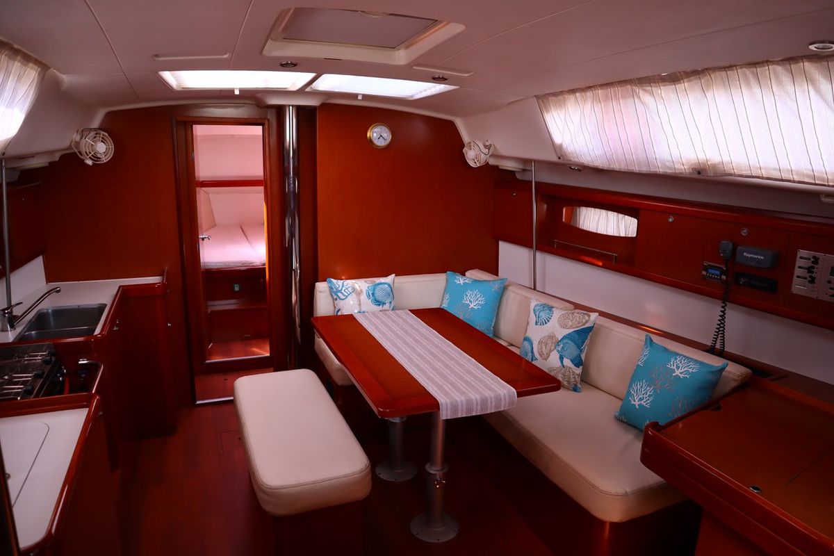 Salon of Seacret, a Beneteau Oceanis 43 sailboat at Athens, Greece