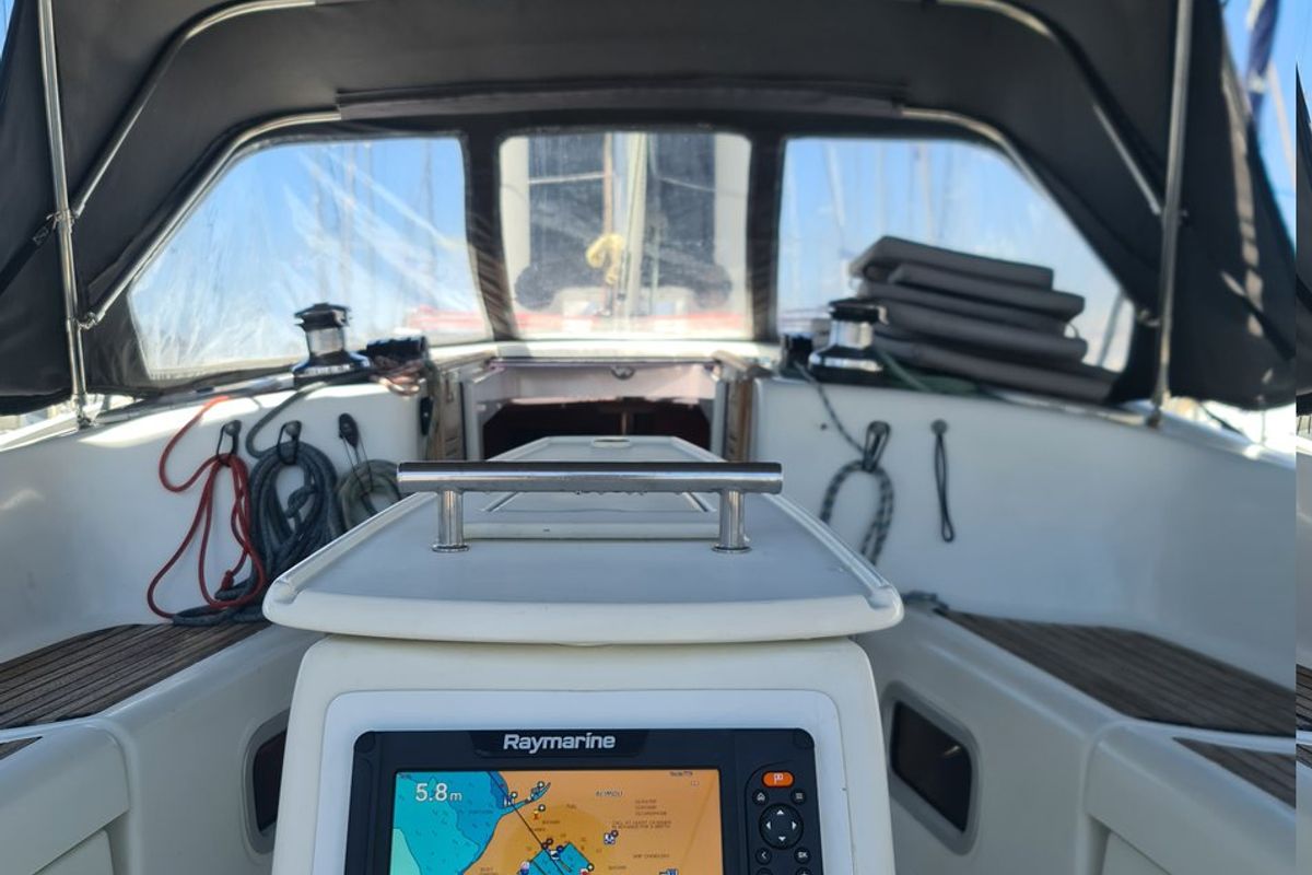 Cockpit of Seacret, a Beneteau Oceanis 43 sailboat at Athens, Greece