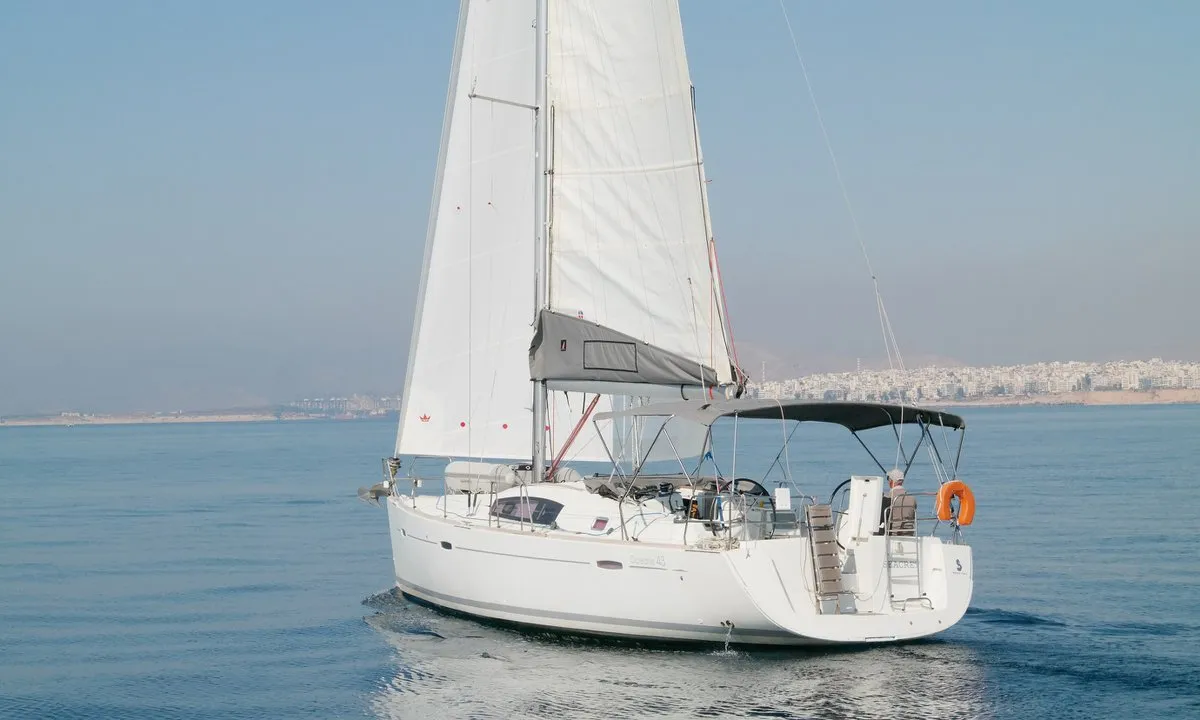 Exterior view of Seacret, a Beneteau Oceanis 43 sailboat at Athens, Greece