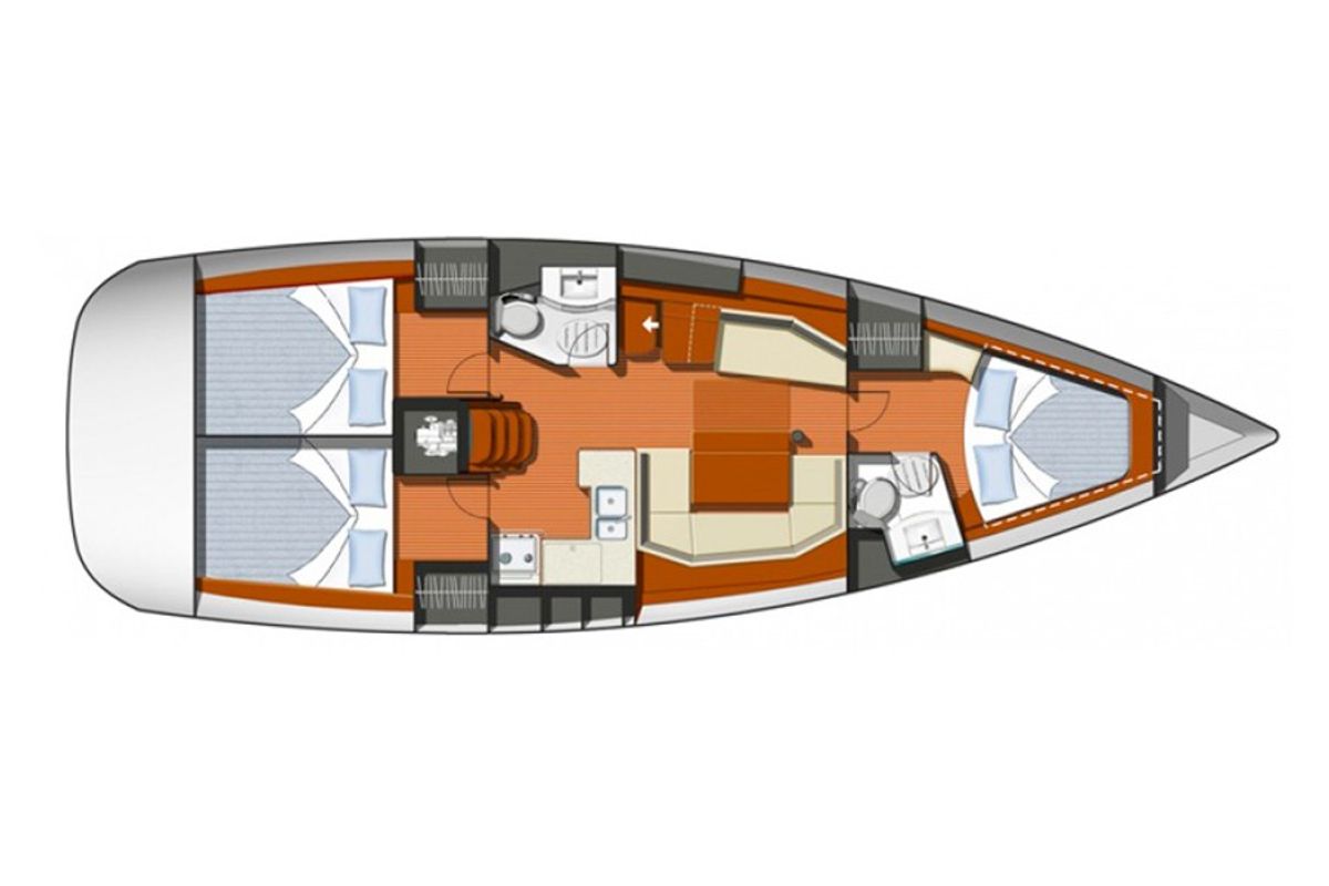 Floor plan of Black Pearl, a Jeanneau Sun Odyssey 42 i sailboat at Athens, Greece