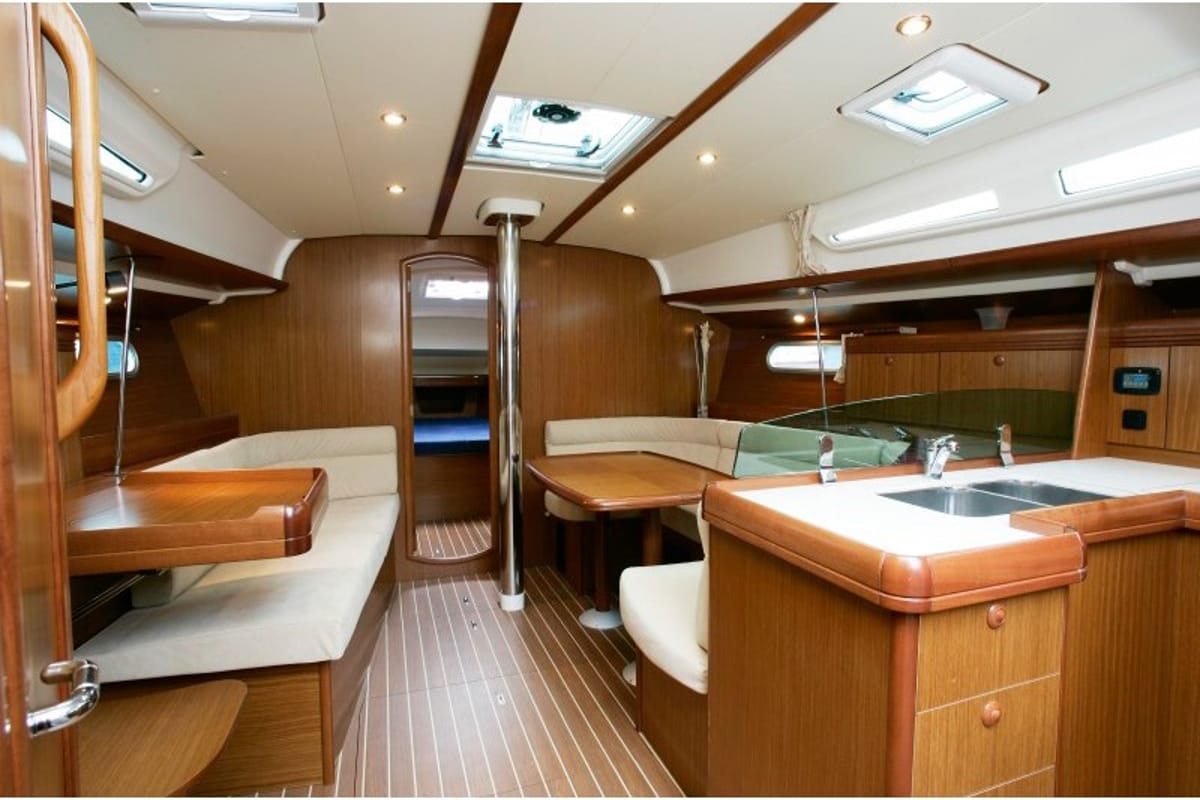 Salon of Black Pearl, a Jeanneau Sun Odyssey 42 i sailboat at Athens, Greece