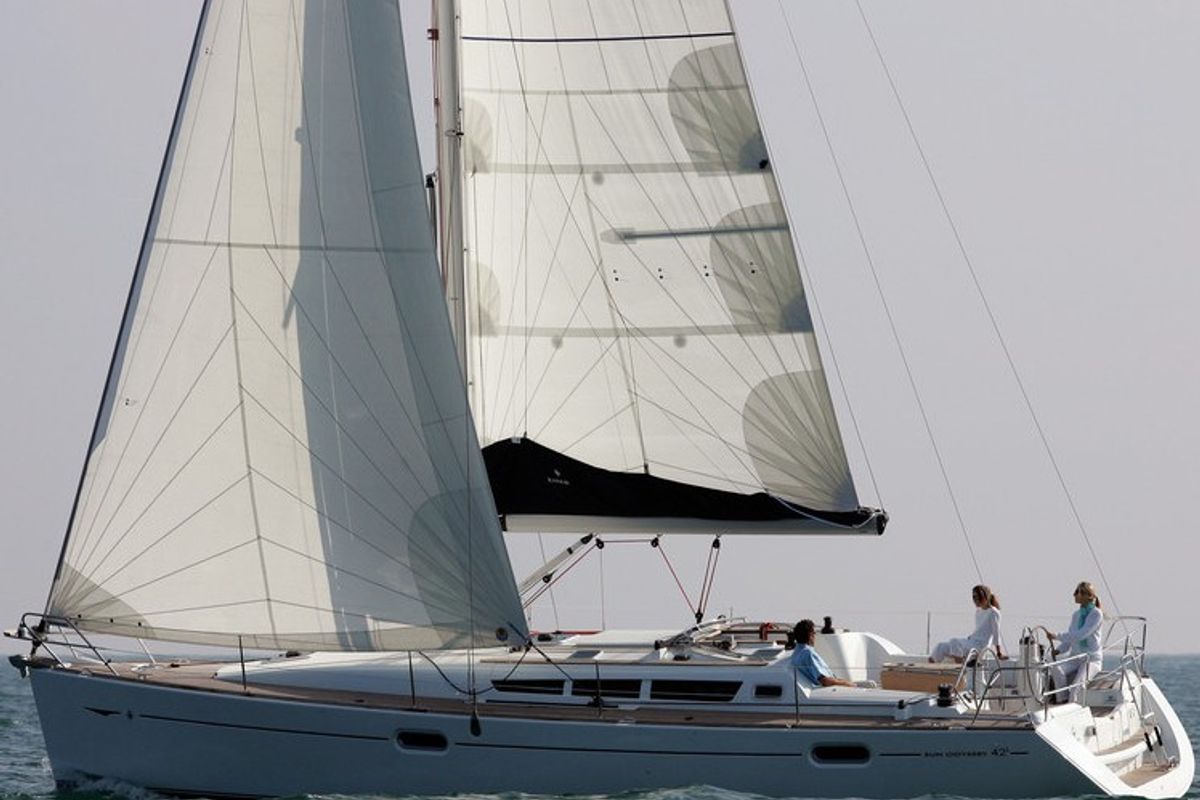 Exterior view of Black Pearl, a Jeanneau Sun Odyssey 42 i sailboat at Athens, Greece