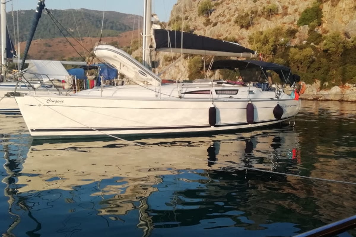 Exterior view of Cingene, a Jeanneau Sun Odyssey 40 sailboat at Marmaris, Turkey