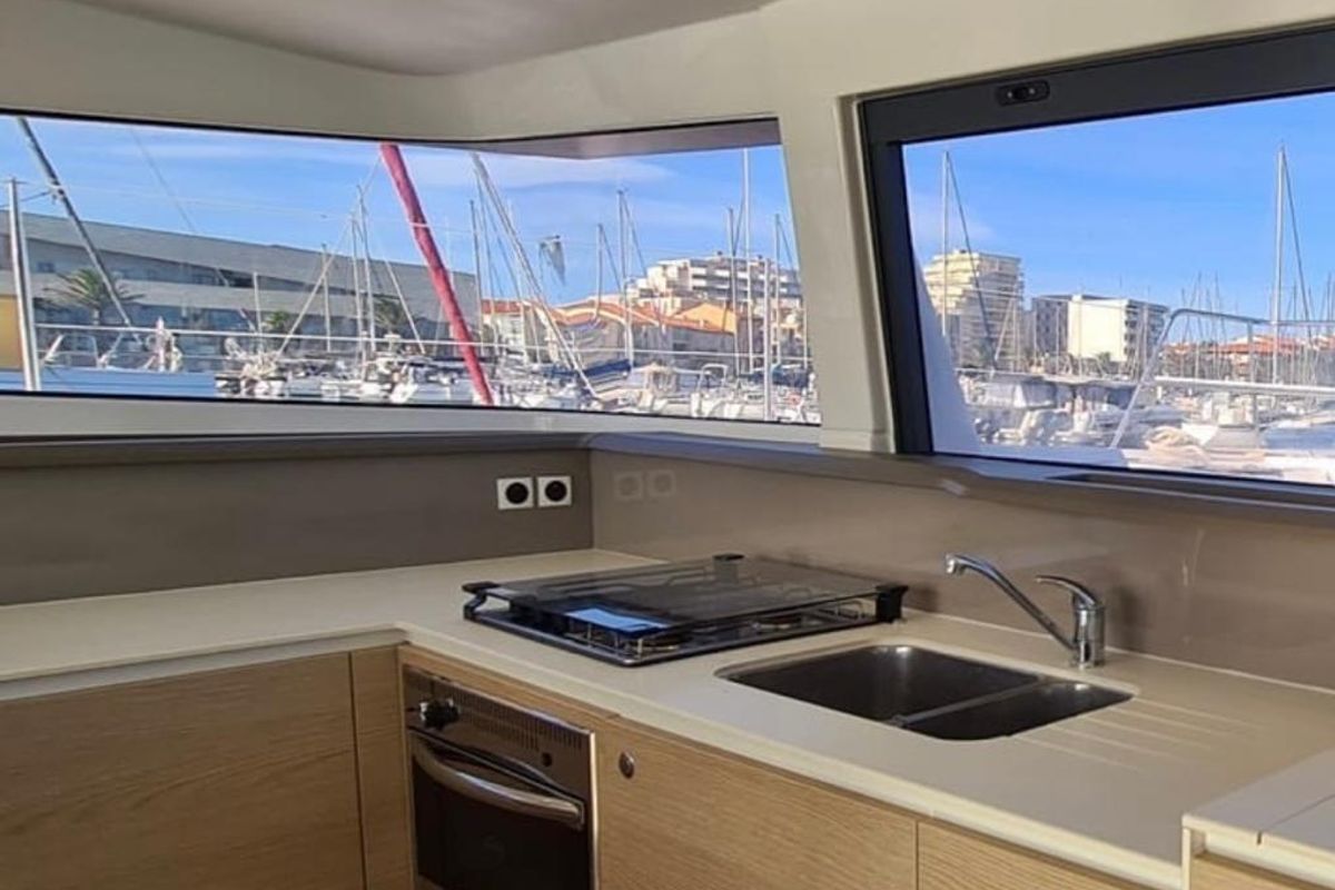 Galley of Negroni, a Bali 4.1 catamaran at Capo d'Orlando, Italy