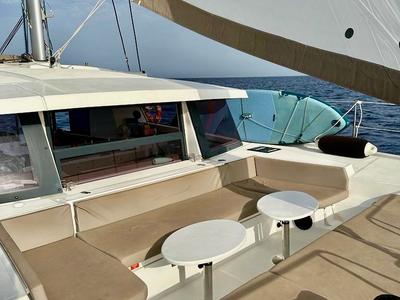 Deck of Negroni, a Bali 4.1 catamaran at Capo d'Orlando, Italy