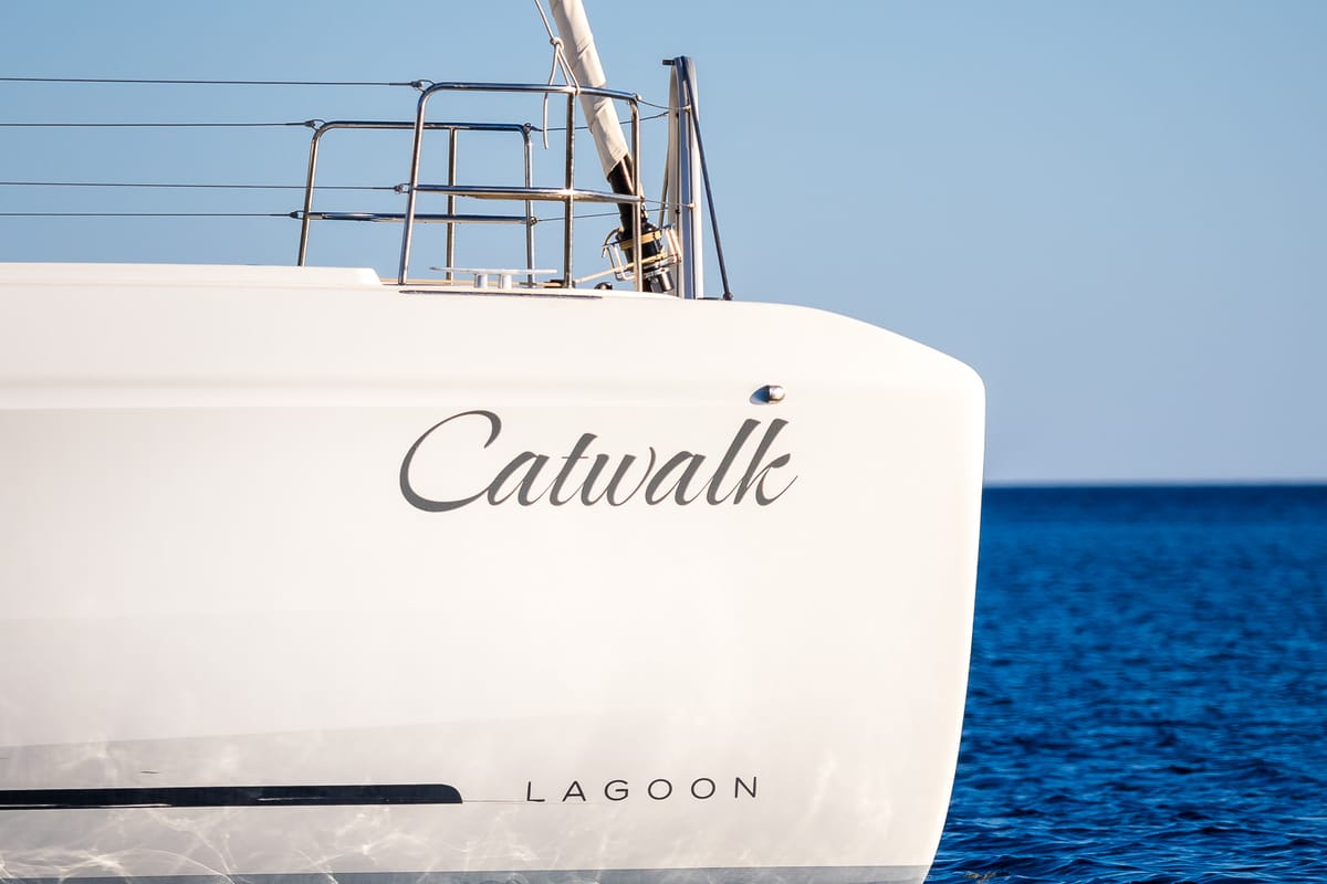 Exterior view of Catwalk, a Lagoon 51 OW catamaran at Grad Kaštela, Croatia