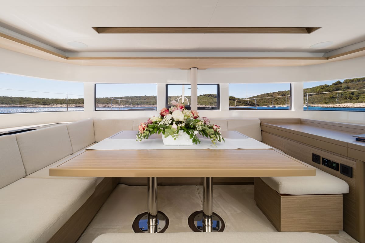 Salon of Catwalk, a Lagoon 51 OW catamaran at Grad Kaštela, Croatia
