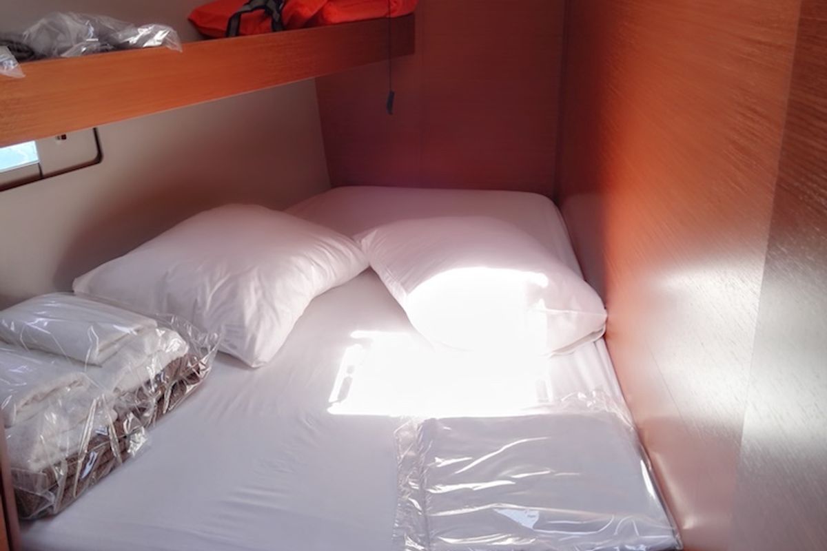 Cabin on Familia, a Dufour 460 Grand Large sailboat at Athens, Greece