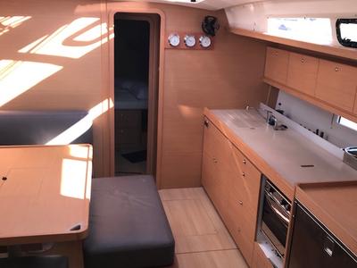 Salon of Familia, a Dufour 460 Grand Large sailboat at Athens, Greece