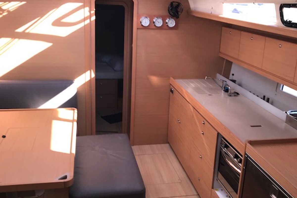 Salon of Familia, a Dufour 460 Grand Large sailboat at Athens, Greece