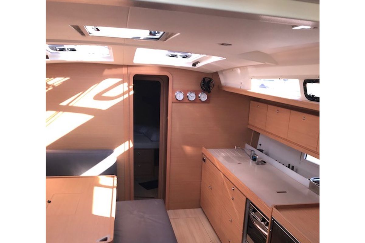 Salon of Familia, a Dufour 460 Grand Large sailboat at Athens, Greece
