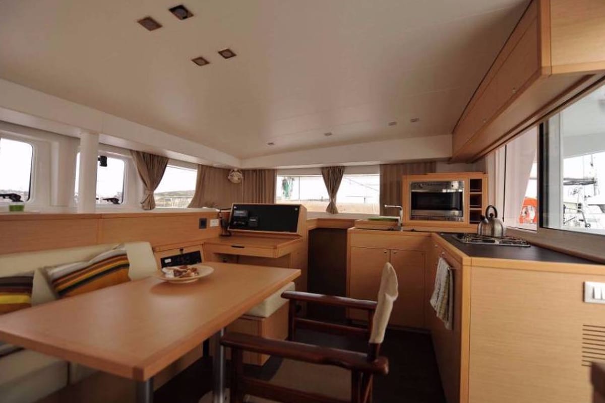 Salon of Ipanema, a Lagoon 400 S2 catamaran at Athens, Greece
