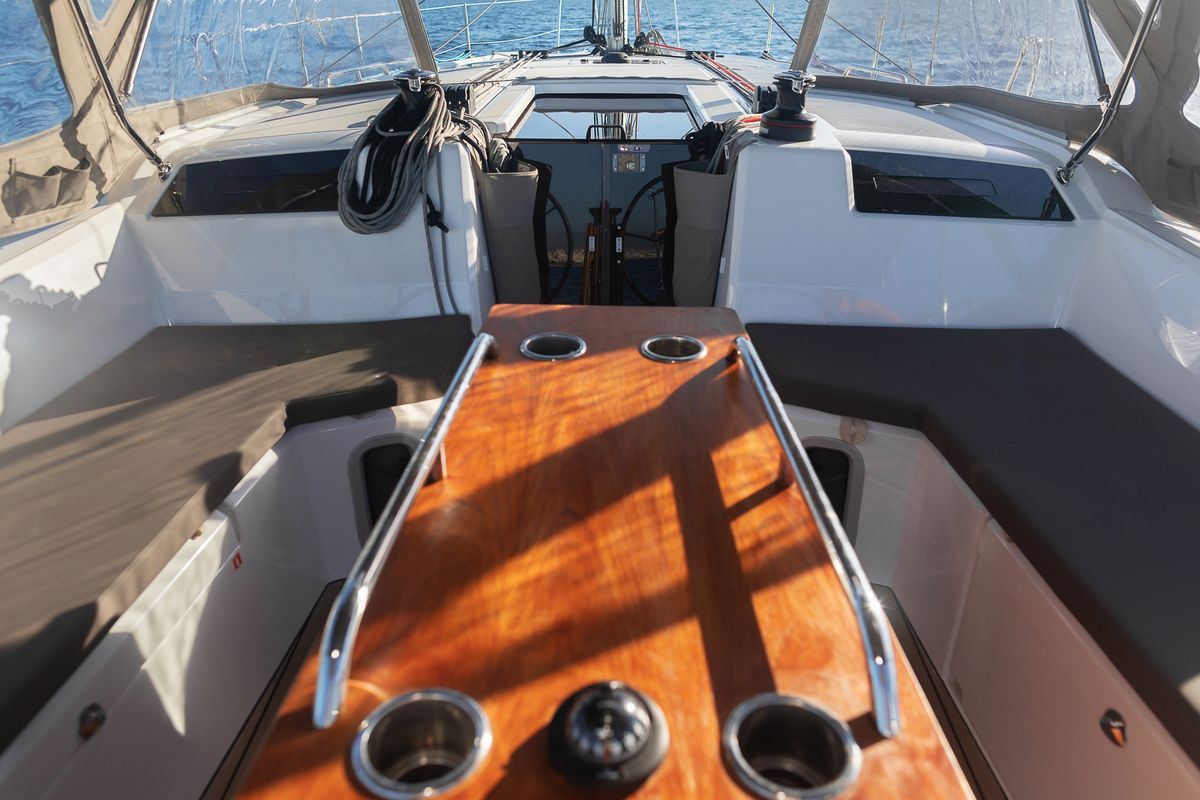 Cockpit of Kos 40.6, a Beneteau Oceanis 40.1 sailboat at Kos, Greece