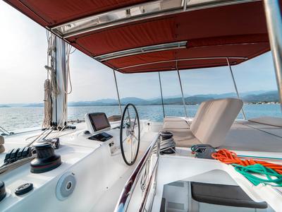 Cockpit of Hydra, a Lagoon 46 catamaran at Fethiye, Turkey