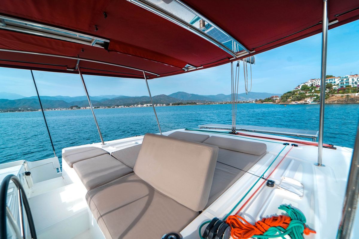 Deck of Hydra, a Lagoon 46 catamaran at Fethiye, Turkey