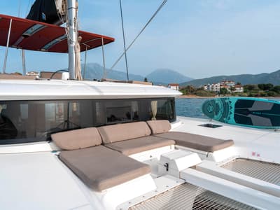 Deck of Hydra, a Lagoon 46 catamaran at Fethiye, Turkey