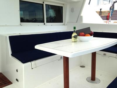 Deck of Georgina, a Lagoon 440 catamaran at Athens, Greece
