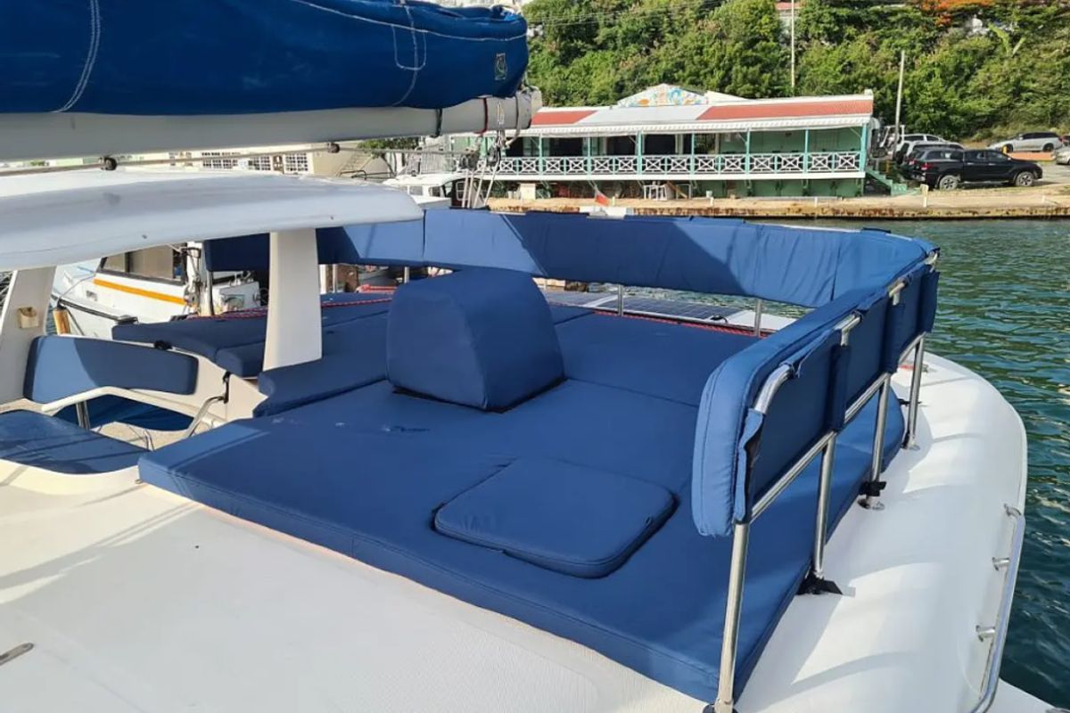 Deck of Moko Jumbie, a Leopard 46 catamaran at Ribishi, Saint Vincent and the Grenadines