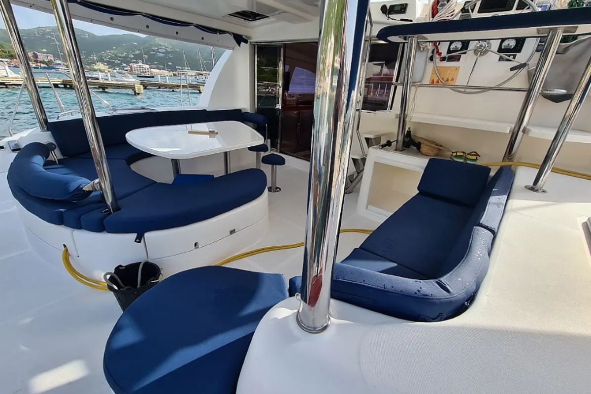 Deck of Moko Jumbie, a Leopard 46 catamaran at Ribishi, Saint Vincent and the Grenadines