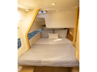 Cabin on Aquilotto, a Aquila Yachts Aquila 32 Sport catamaran at Cannigione, Italy