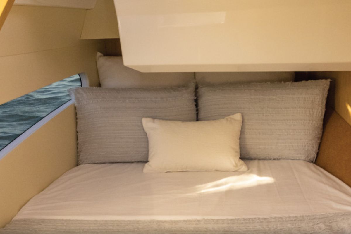 Cabin on Aquilotto, a Aquila Yachts Aquila 32 Sport catamaran at Cannigione, Italy