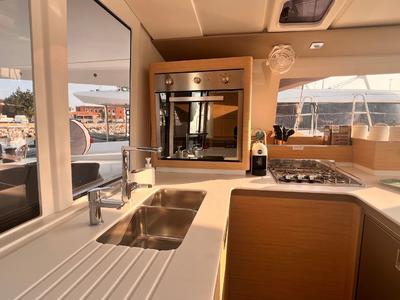 Galley of Bollinger, a Fountaine Pajot Astrea 42 catamaran at Olbia, Italy