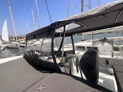 Cockpit of Bollinger, a Fountaine Pajot Astrea 42 catamaran at Olbia, Italy