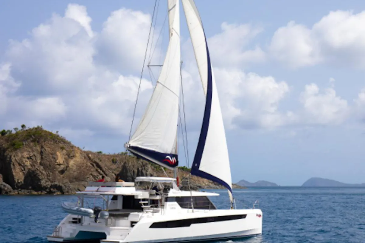 Exterior view of Moorings 5000 Exclusive, a Leopard 50 catamaran at Central Abaco, Bahamas