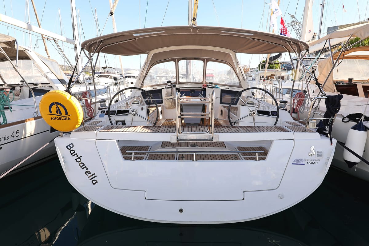 Cockpit of Barbarella, a Beneteau Oceanis 45 sailboat at Grad Trogir, Croatia