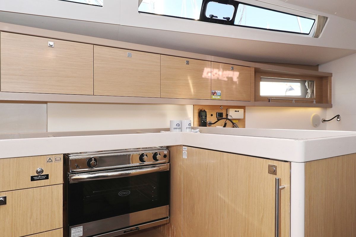 Galley of Barbarella, a Beneteau Oceanis 45 sailboat at Grad Trogir, Croatia
