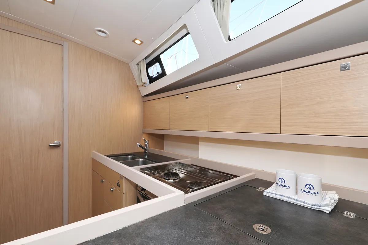 Galley of Barbarella, a Beneteau Oceanis 45 sailboat at Grad Trogir, Croatia