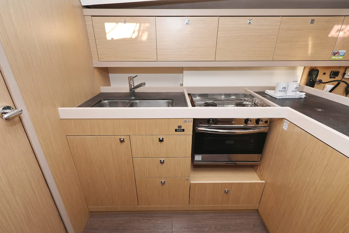 Galley of Barbarella, a Beneteau Oceanis 45 sailboat at Grad Trogir, Croatia