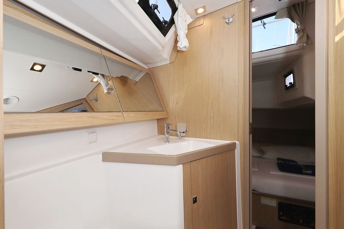 Head on Barbarella, a Beneteau Oceanis 45 sailboat at Grad Trogir, Croatia