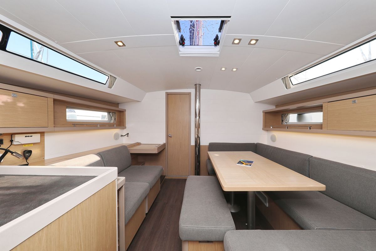 Salon of Barbarella, a Beneteau Oceanis 45 sailboat at Grad Trogir, Croatia