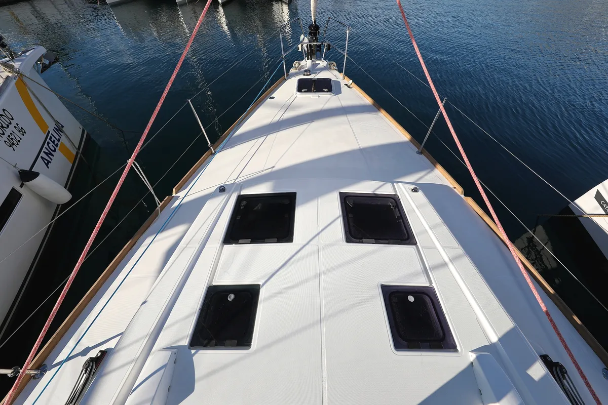 Deck of Barbarella, a Beneteau Oceanis 45 sailboat at Grad Trogir, Croatia