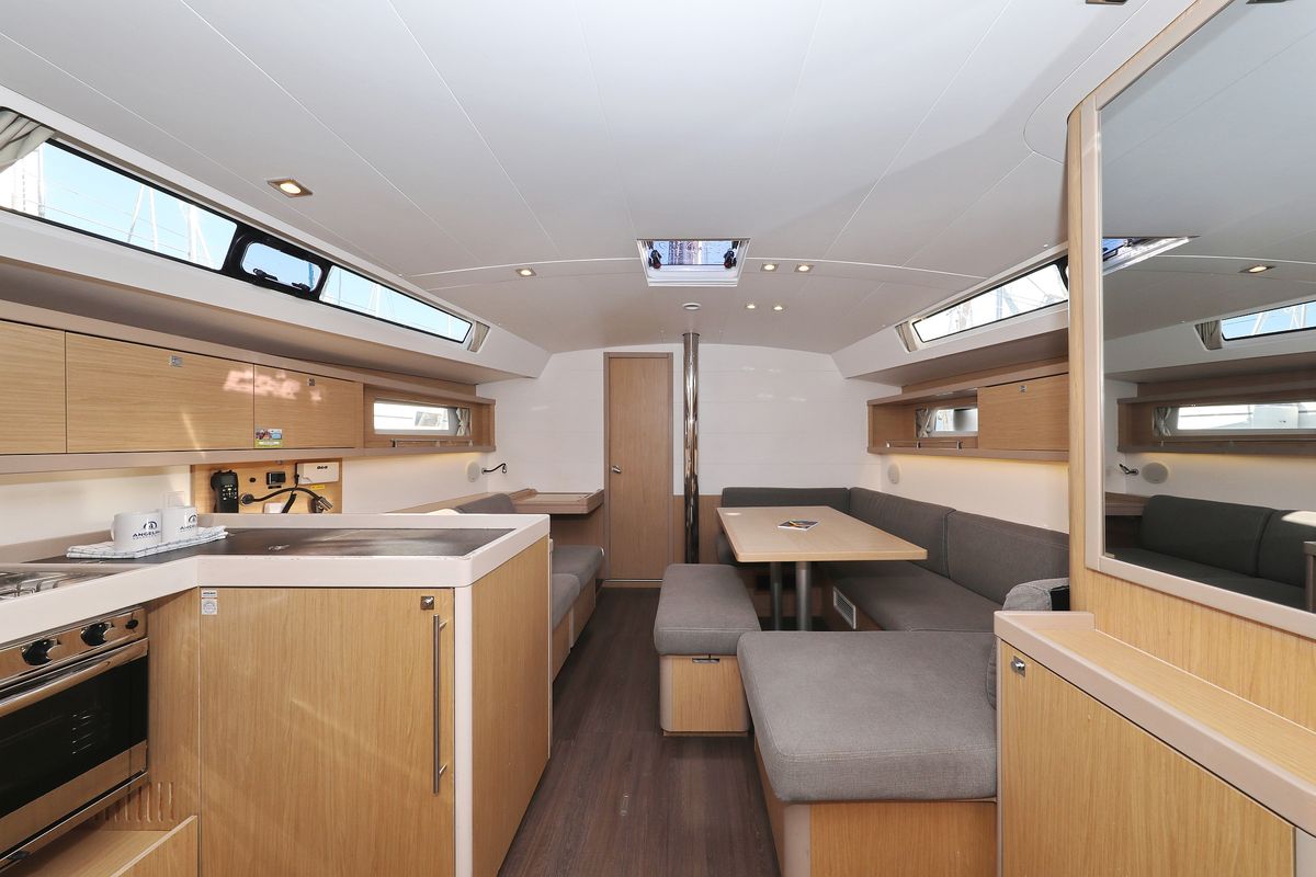 Salon of Barbarella, a Beneteau Oceanis 45 sailboat at Grad Trogir, Croatia