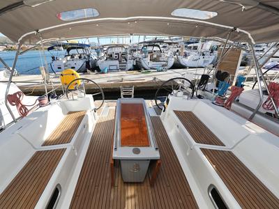 Deck of Barbarella, a Beneteau Oceanis 45 sailboat at Grad Trogir, Croatia
