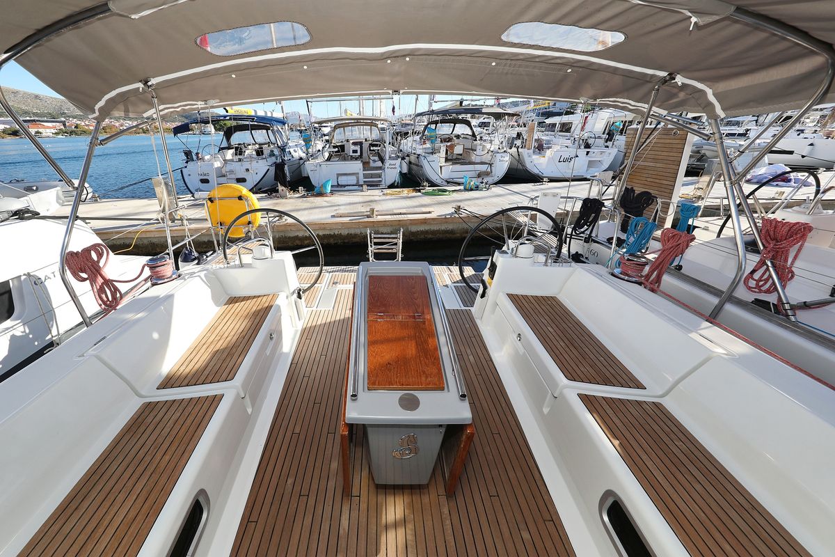 Deck of Barbarella, a Beneteau Oceanis 45 sailboat at Grad Trogir, Croatia