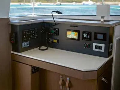 Cockpit of JULIA, a Bali 4.2 catamaran at Lavreotiki Municipal Unit, Greece