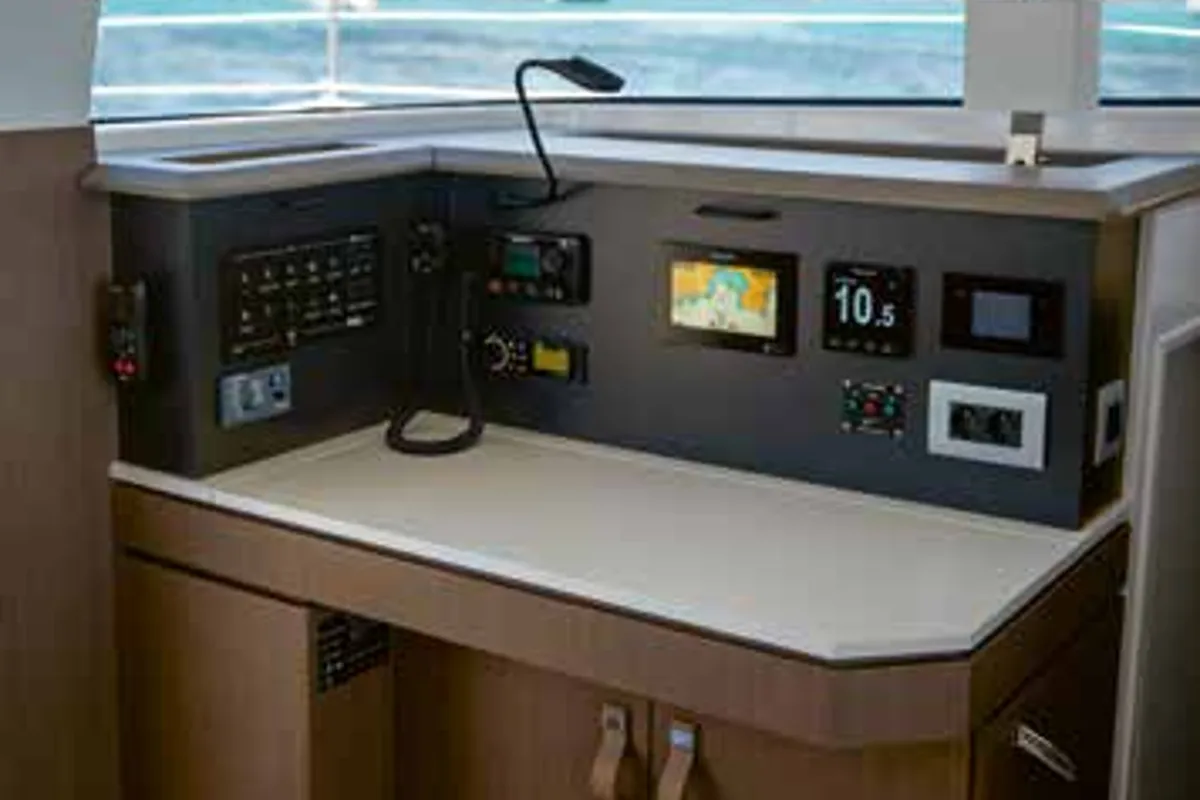 Cockpit of JULIA, a Bali 4.2 catamaran at Lavreotiki Municipal Unit, Greece