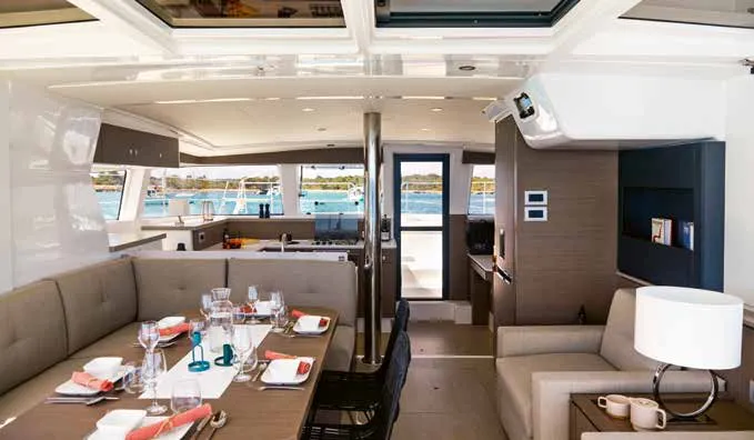 Salon of JULIA, a Bali 4.2 catamaran at Lavreotiki Municipal Unit, Greece