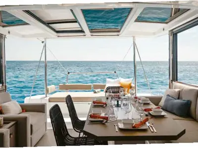 Deck of JULIA, a Bali 4.2 catamaran at Lavreotiki Municipal Unit, Greece