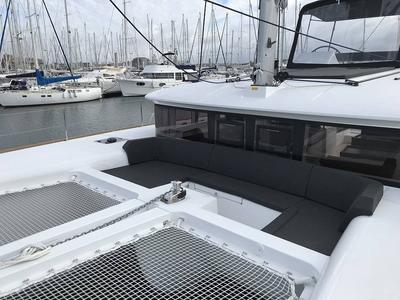 Deck of Remire, a Lagoon 450 S catamaran at Seychelles, Mahe, Seychelles