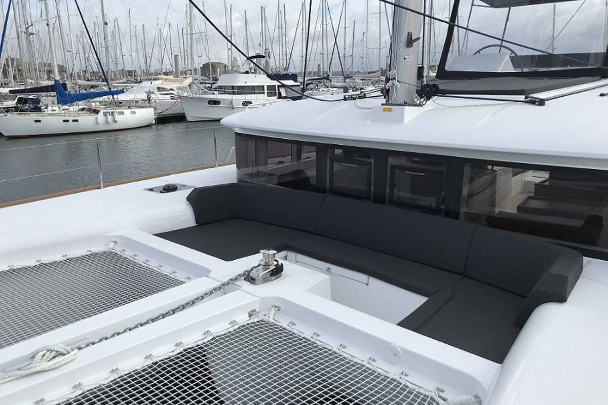 Deck of Remire, a Lagoon 450 S catamaran at Seychelles, Mahe, Seychelles