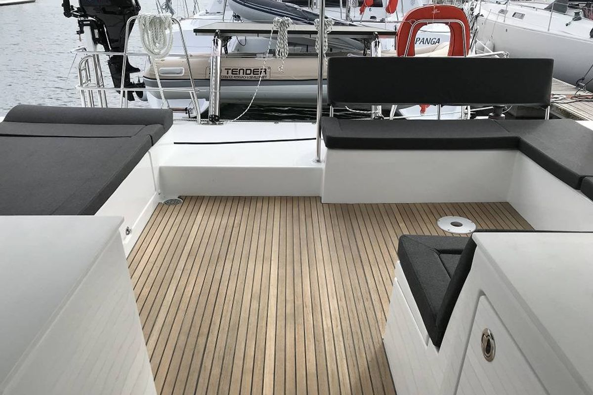 Deck of Remire, a Lagoon 450 S catamaran at Seychelles, Mahe, Seychelles