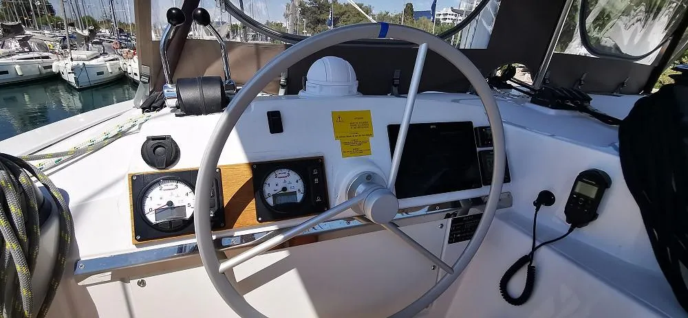 Cockpit of Kos 44.2, a Bali 4.4 catamaran at Municipal Unit of Lefkada, Greece