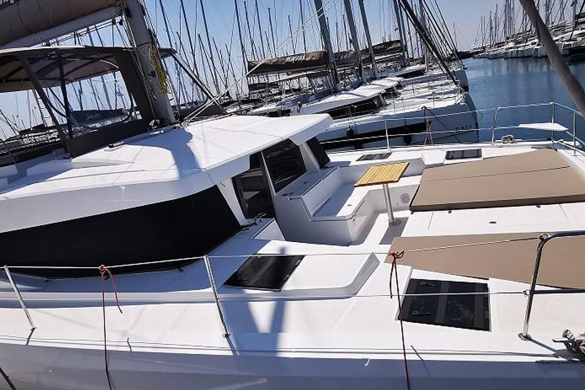 Deck of Kos 44.2, a Bali 4.4 catamaran at Municipal Unit of Lefkada, Greece