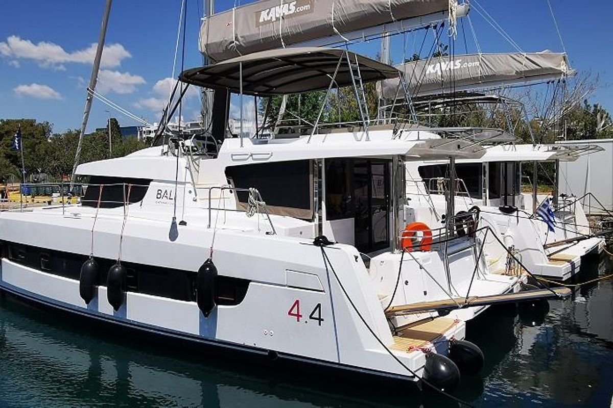 Exterior view of Kos 44.2, a Bali 4.4 catamaran at Municipal Unit of Lefkada, Greece